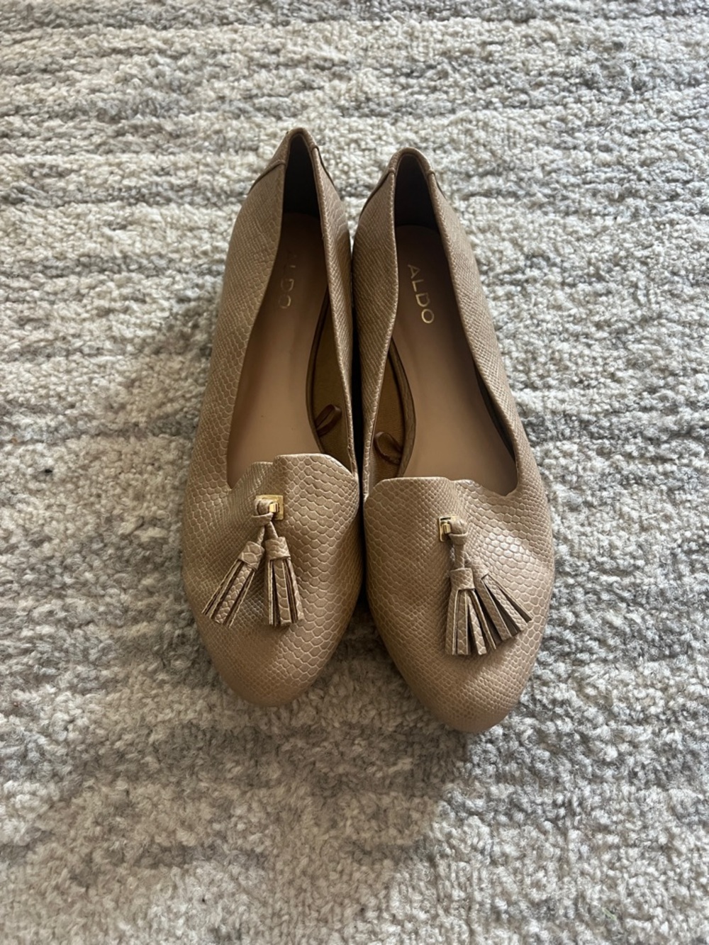 Aldo Taupe Textured Tassel Loafers